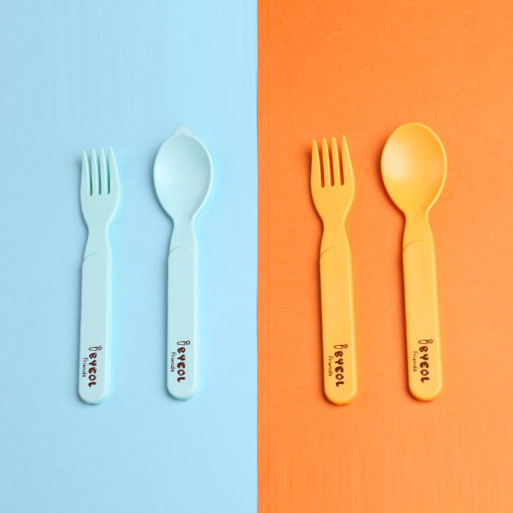 [I-BYEOL Friends] Infant Spoon and Fork, Mint _ Toddler and Kids, Toddler Utensils, Microwave Dishwasher Safe, BPA Free _ Made in KOREA
